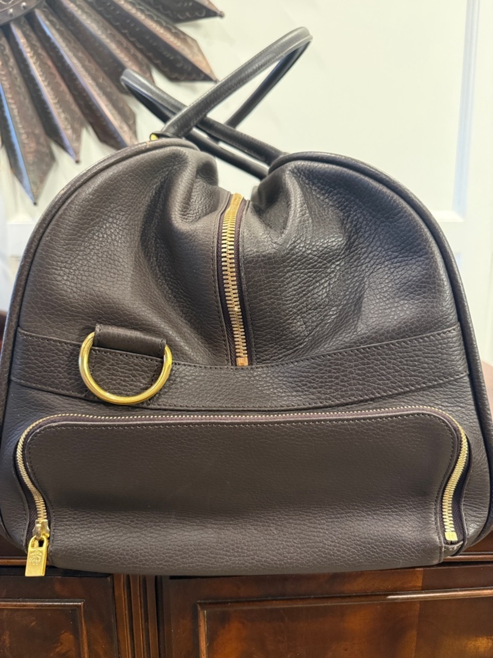 Brooks Brothers Brown Pebbled Leather Duffle Weekender Travel Bag - Picture 8 of 8